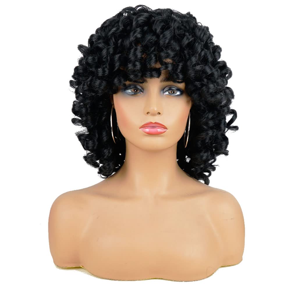 AIDUSA Short Loose Curly Wigs for Black Women Afro Wig for Black Women Curly Wig for Women Synthetic Wigs for Women Fluffy Natural Wigs Half Wigs Soft Hair Black Wigs (#1B Natural Black) - Image 2