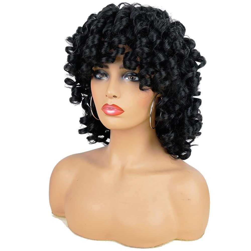 AIDUSA Short Loose Curly Wigs for Black Women Afro Wig for Black Women Curly Wig for Women Synthetic Wigs for Women Fluffy Natural Wigs Half Wigs Soft Hair Black Wigs (#1B Natural Black) - Image 3