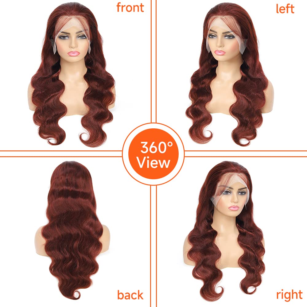 Reddish Brown Lace Front Wigs Human Hair Pre Plucked 13x4 Auburn Colored Human Hair Lace Front Wigs Body Wave Glueless Wigs Human Hair HD Lace Frontal Human Hair Wig 22 Inch - Image 4