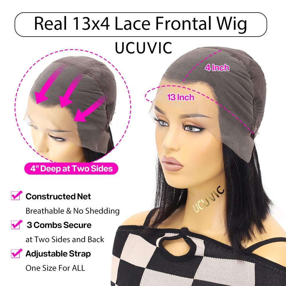 UCUVIC Bob Wig Human Hair 13x4 HD Lace Front BOB Wigs for Black Women Human Hair Glueless Wigs Human Hair Pre Plucked Pre Cut 180% Density 10 Inch - Image 4
