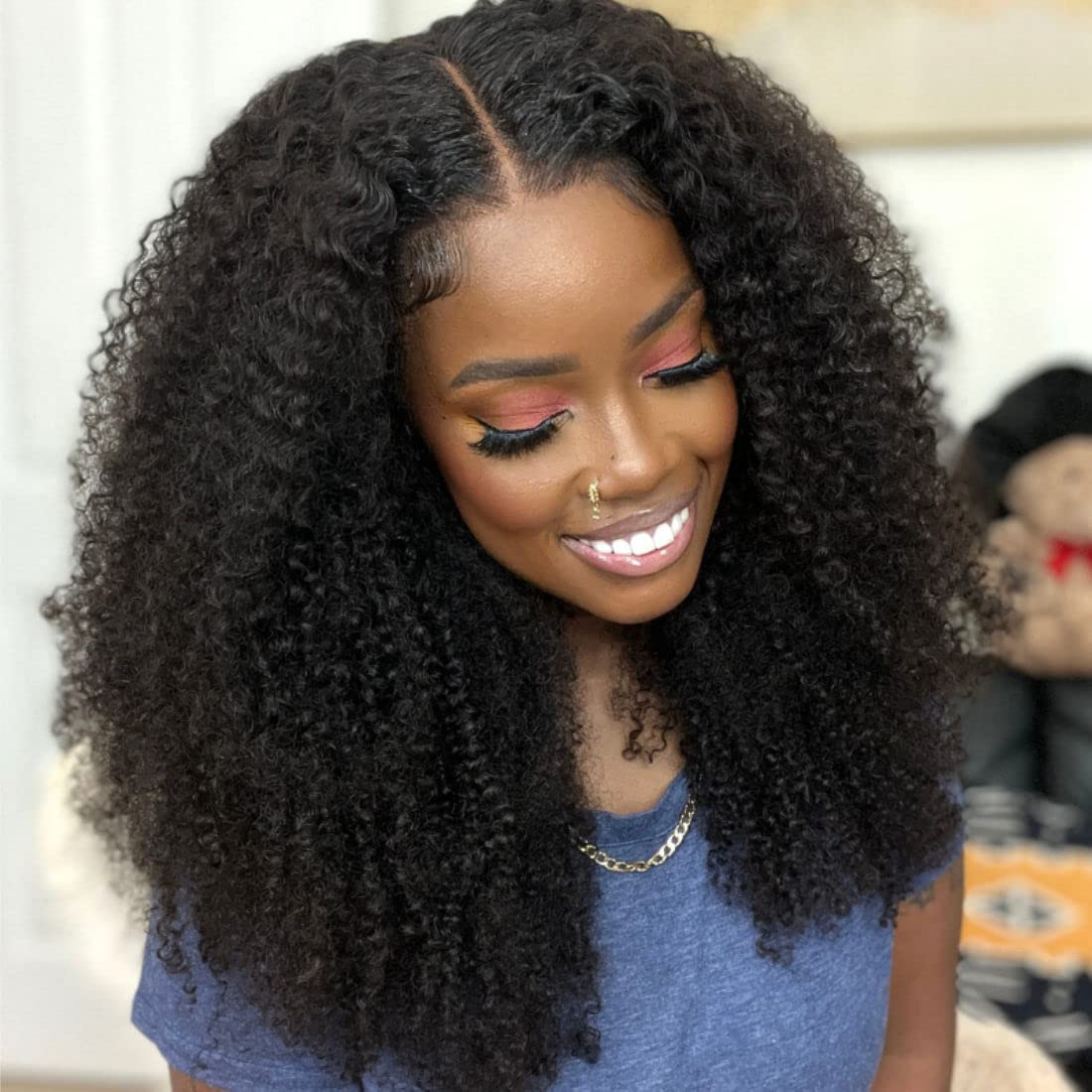 Ladoux 13x6 Lace Front Kinky Curly Wig HD Transparent Kinky Curly Frontal Closure Human Hair Wigs for Women 20Inch 180% Density Glueless Wig Pre Plucked With Baby Hair