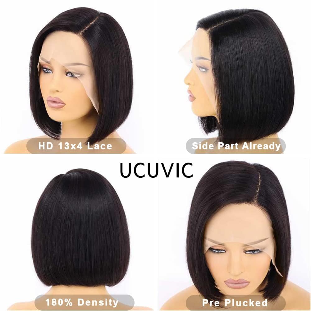 UCUVIC Bob Wig Human Hair 13x4 HD Lace Front BOB Wigs for Black Women Human Hair Glueless Wigs Human Hair Pre Plucked Pre Cut 180% Density 10 Inch - Image 3