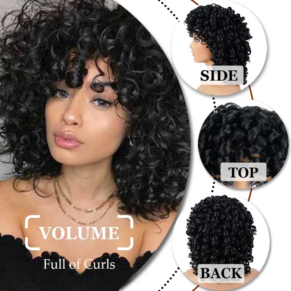 AIDUSA Short Loose Curly Wigs for Black Women Afro Wig for Black Women Curly Wig for Women Synthetic Wigs for Women Fluffy Natural Wigs Half Wigs Soft Hair Black Wigs (#1B Natural Black) - Image 4