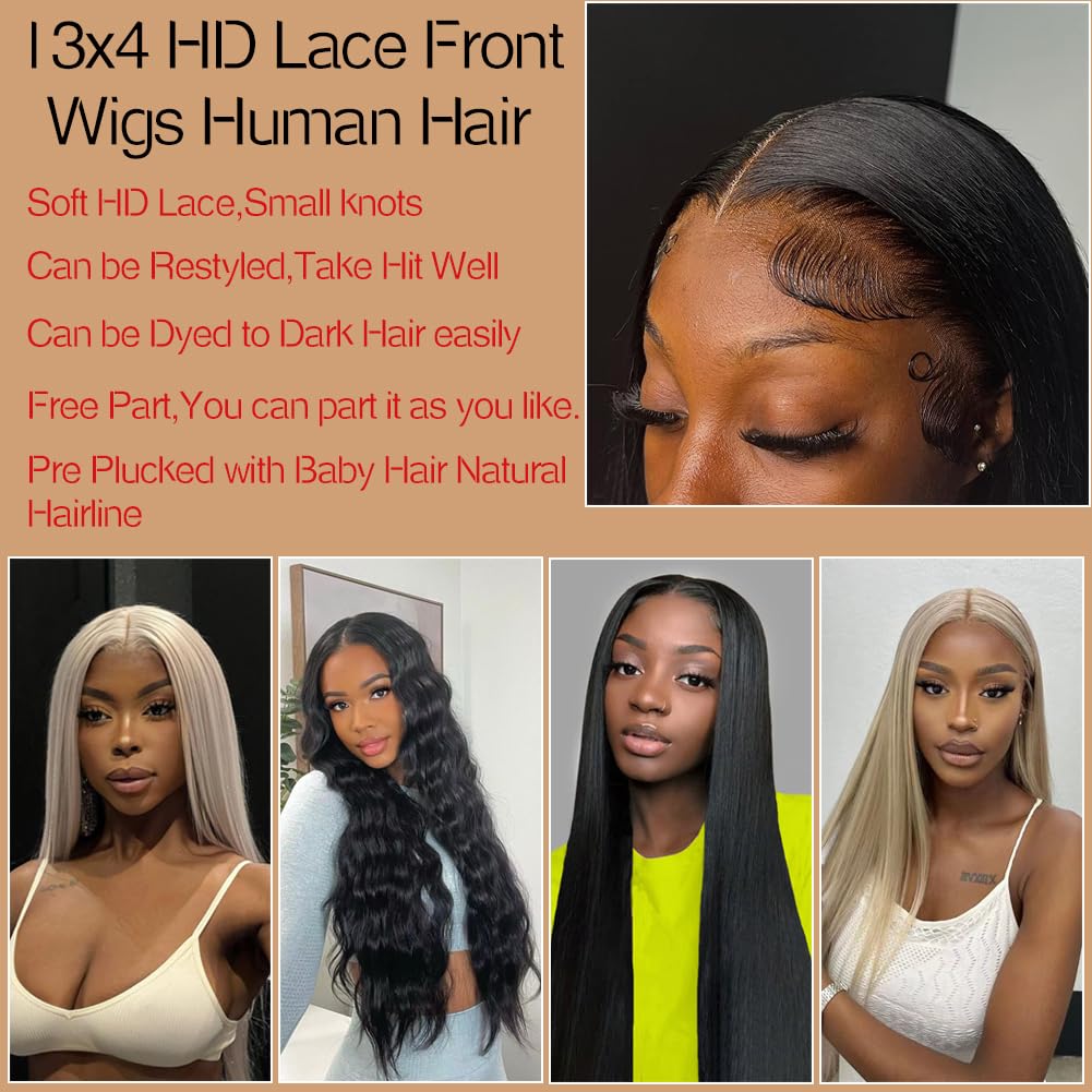 AUTYBEI 22 Inch Straight Lace Front Wigs Human Hair Pre Plucked 13x4 HD Lace Frontal Wigs Human Hair Wig For Black Women Brazilian Virgin Glueless Wigs Human Hair With Baby Hair - Image 3