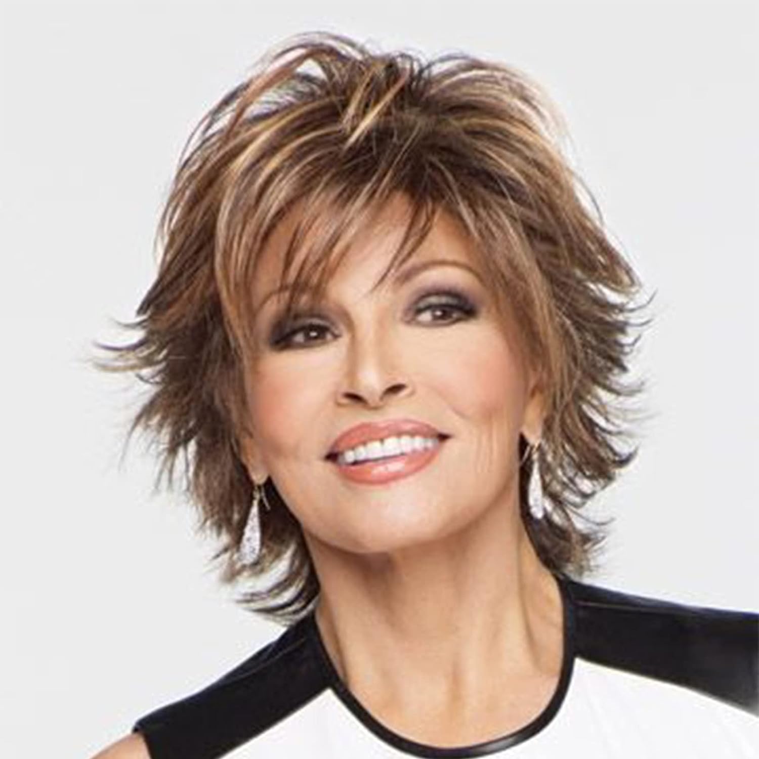 SENHORAS Short Hair Wigs for White Women Dark Brown Mixed Blonde Pixie Cut Wig with Bangs Brown with Highlights Wavy Synthetic Wig Natural Real Hair - Image 2