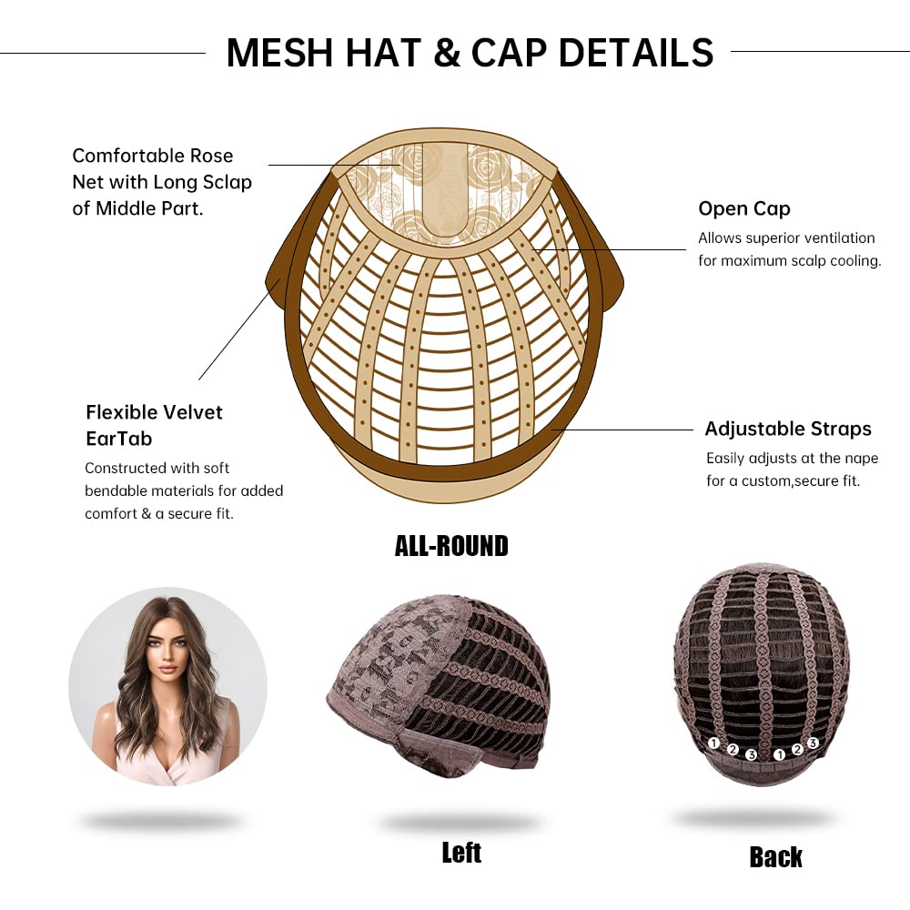 KOME Brown Long Wavy Wig for Women,Highlight Middle Part Curly Wavy Wig,Shoulder Length Natural Looking Synthetic Heat Resistant Fiber Wig for Daily Party Use - Image 7