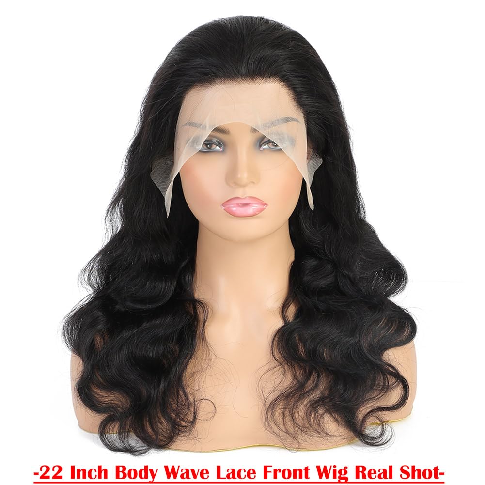 Body Wave Lace Front Wigs Human Hair Pre Plucked 13x4 HD Transparent Lace Frontal Wig with Baby Hair 180% Density Brazilian Virgin Human Hair Lace Front Wigs for Women Natural Black 22inch - Image 2