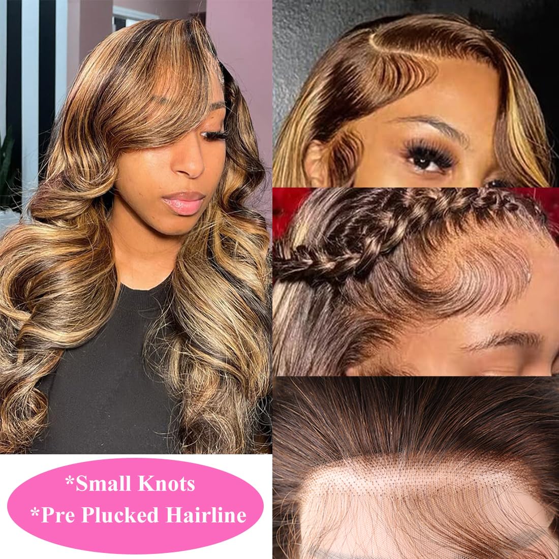 SWEETGIRL 13x6 Highlight Lace Front Wigs Human Hair Body Wave Hd Lace Frontal Wigs 4/27 Honey Blonde Ombre Colored Human Hair Wigs for Women Pre Plucked 180 Density 24 Inch - Image 4