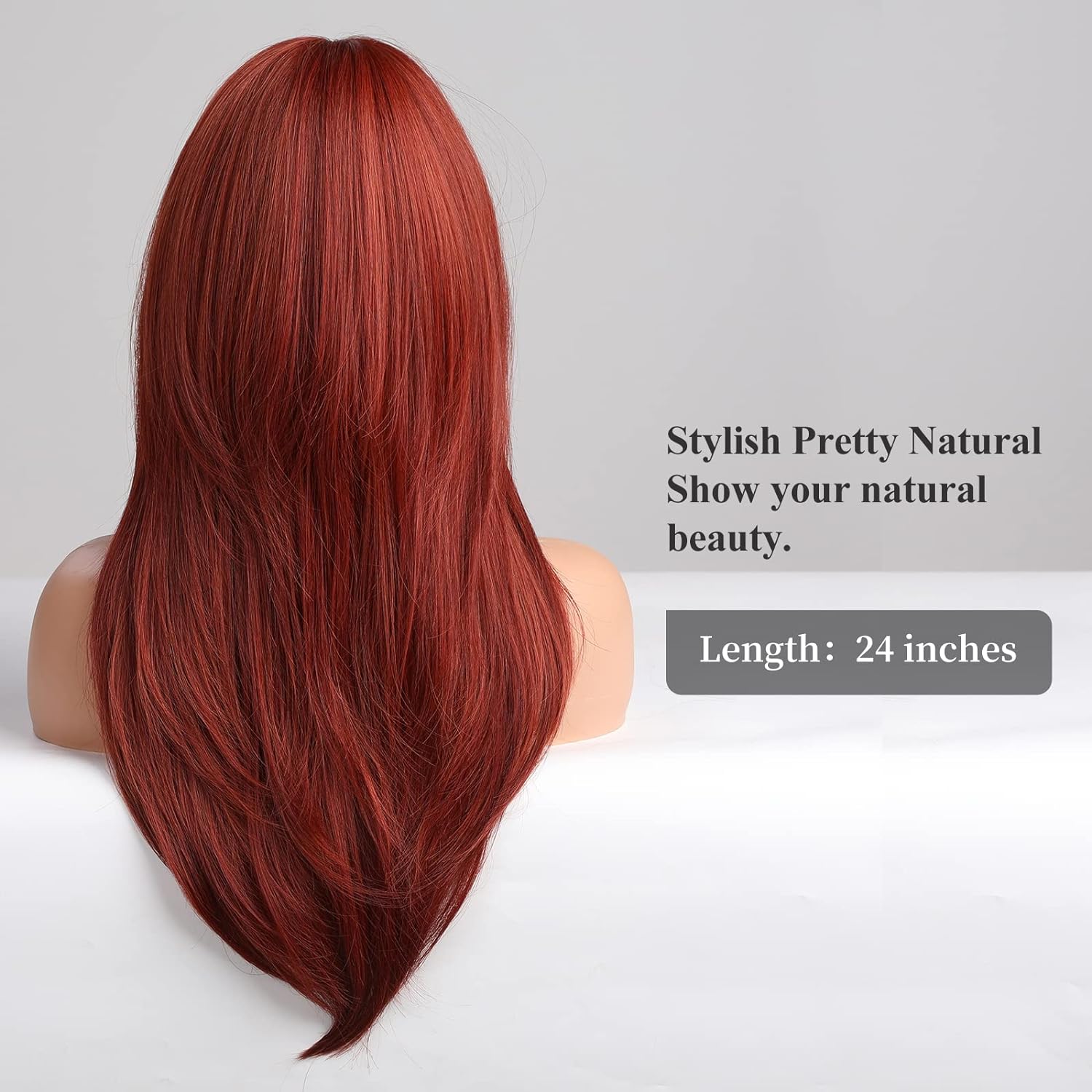 HAIRCUBE Red Wigs for Women,Long Layered Wigs with Bangs Heat Resistant Synthetic Fibre Wigs(pelucas de cabello natural) - Image 6