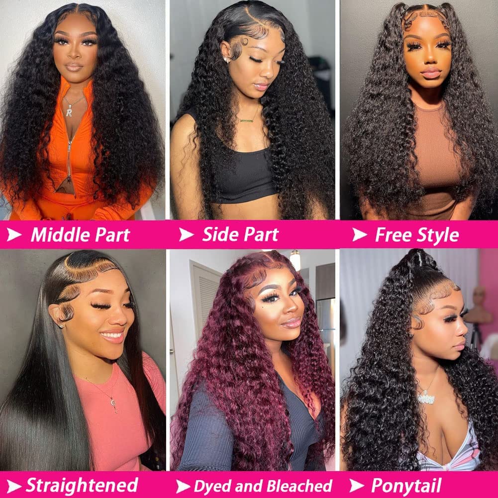 180 Density Deep Wave Lace Front Wigs Human Hair HD Transparent Wet and Wavy Glueless Wigs Pre Plucked with Baby Hair 13x4 Curly Lace Frontal Wigs for Black Women - Image 5