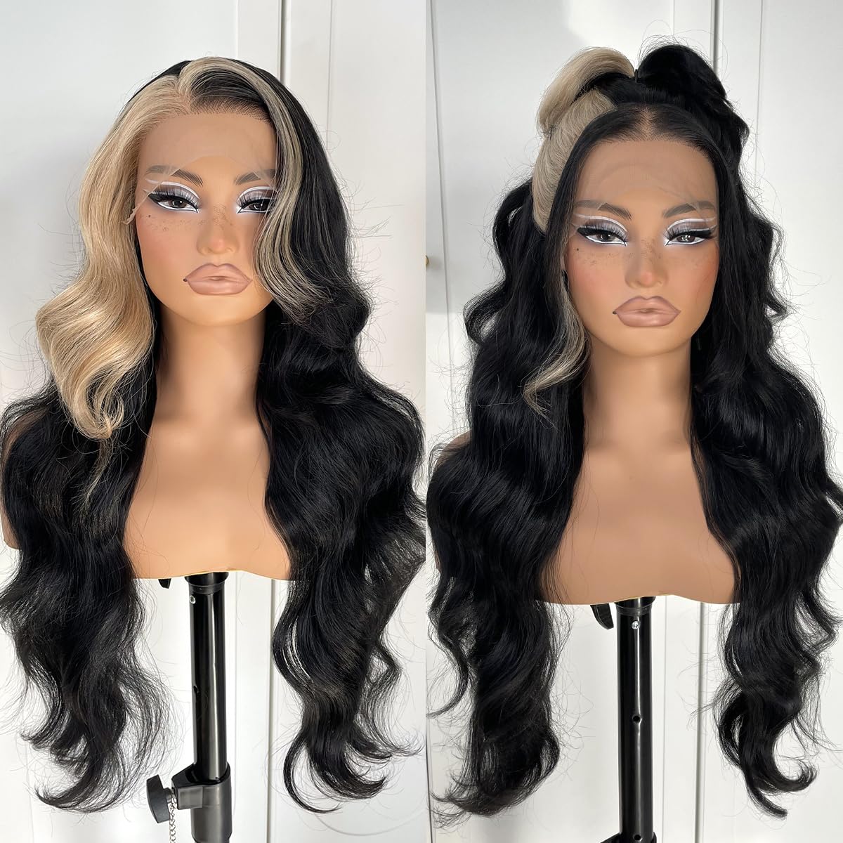 13x6 Skunk Stripe Wig Glueless Lace Front Wigs Pre Plucked Synthetic Body Wave blonde wig Wear and Go lace front wig for black women - Image 2