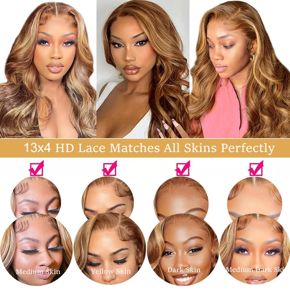 Amarlis Honey Blonde Body Wave Lace Front Wigs for Women,13x4 HD Glueless Lace Front Blonde Highlight Wig Pre Plucked Ready to Wear Synthetic Wigs for Daily Use(Honey Blonde Highlight) - Image 8
