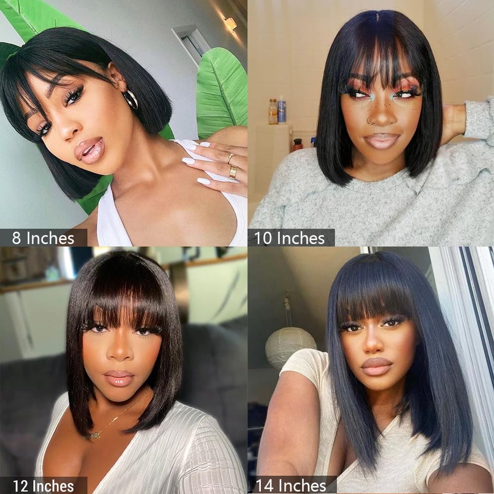 Bob Wig With Bangs Human Hair 180% Density Glueless Short Bob Wigs For Women Upgraded Machine Made Middle Part 3x1 Lace Wig (10inch, Bob With Bangs) - Image 5