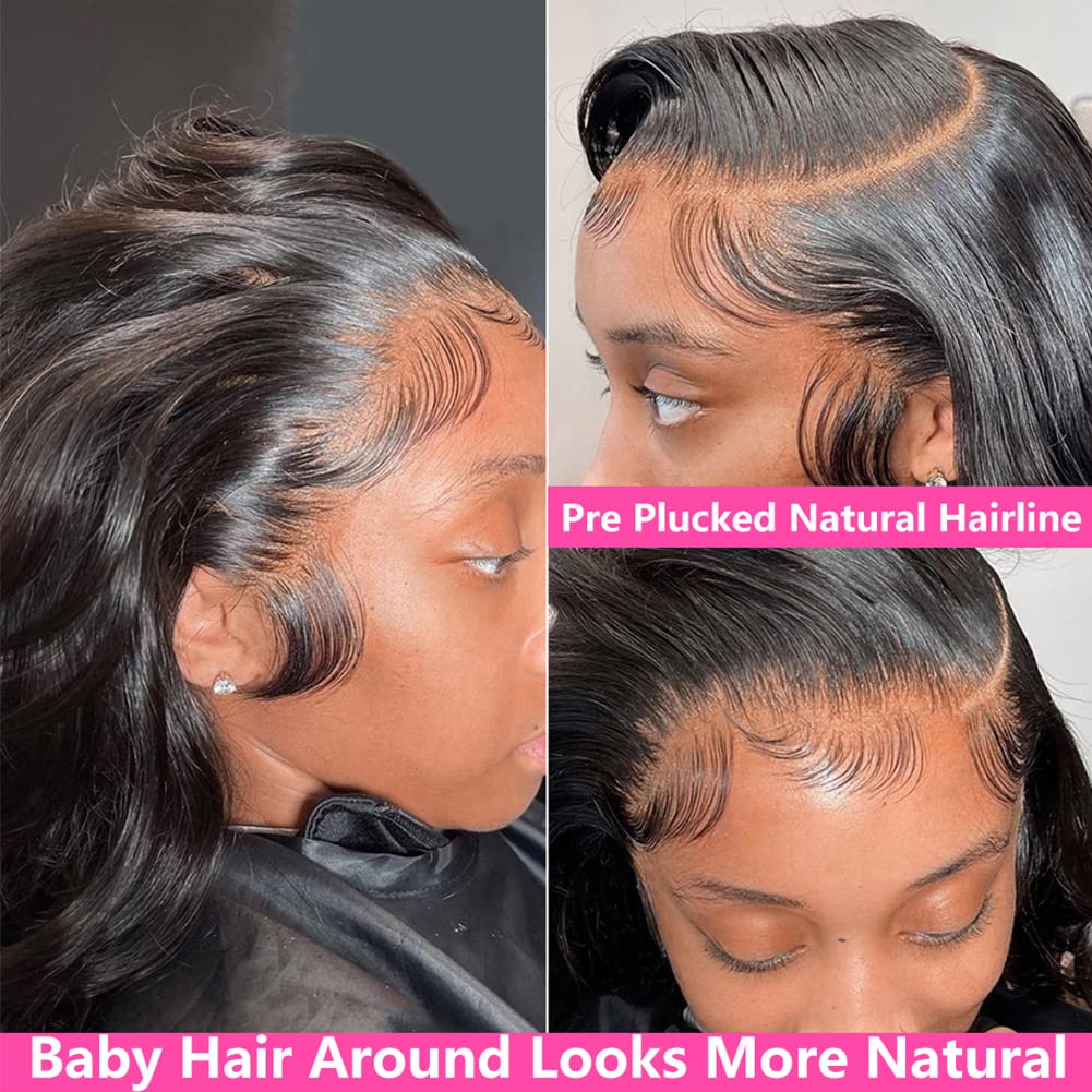 28 inch 13x5 HD Full Lace Front Wigs Human Hair Pre Plucked With Baby Hair 180 Density Body Wave Wigs For Women Natural Frontal Wig - Image 3