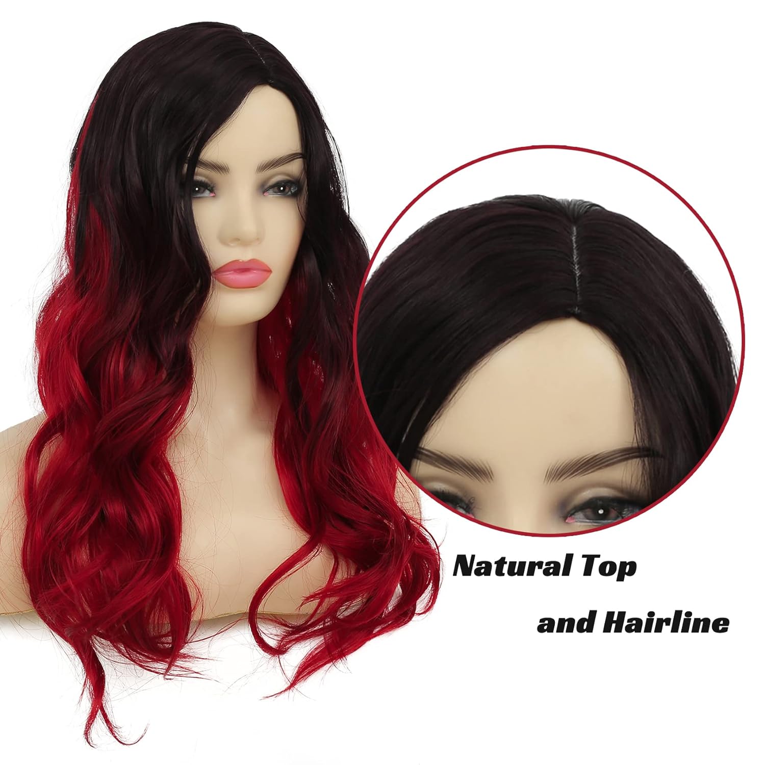 Sallcks Ombre Black to Red Wig Long Wavy Wig for Women Side Part Colored Synthetic Heat Resistant Wig for Daily Party Costume Halloween - Image 6