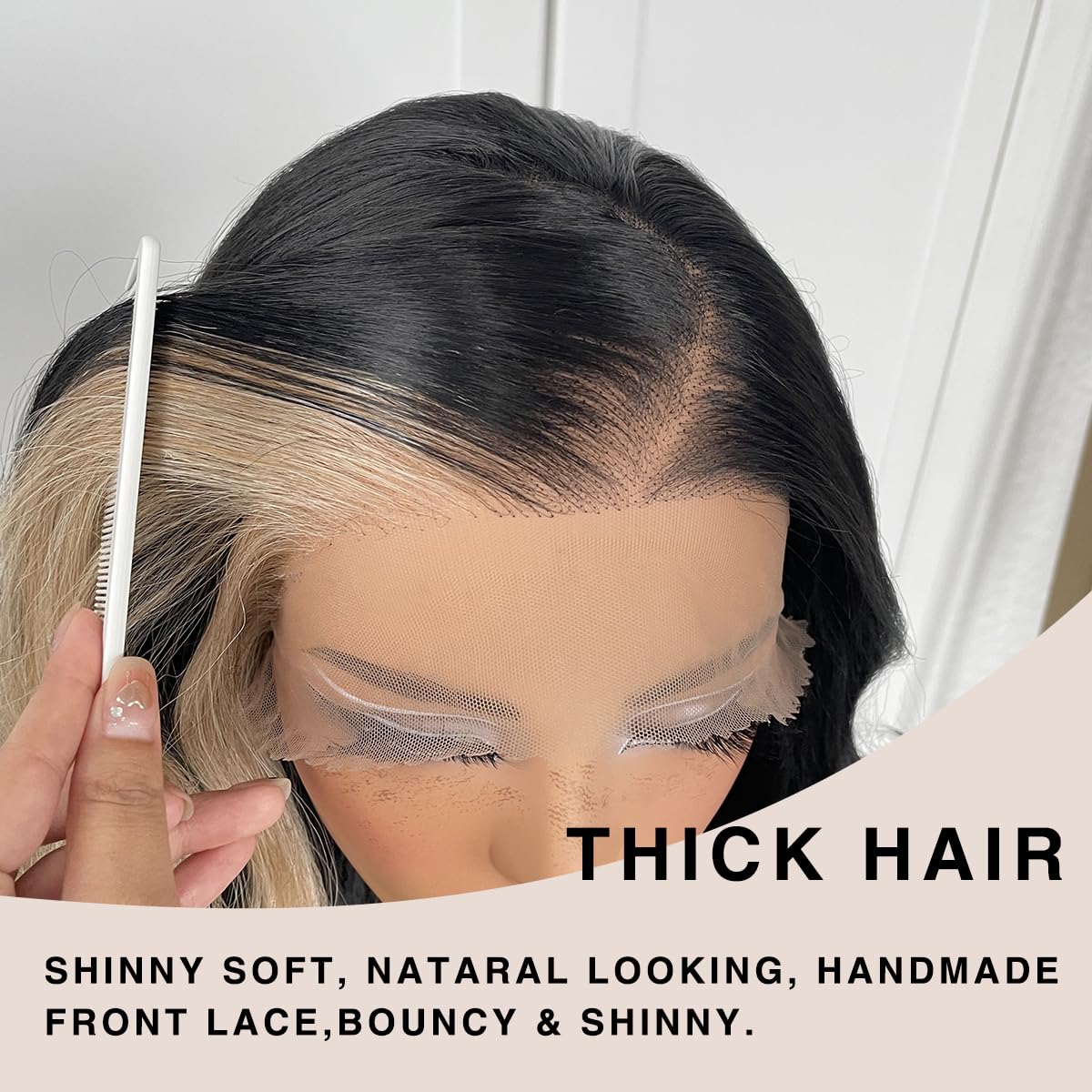 13x6 Skunk Stripe Wig Glueless Lace Front Wigs Pre Plucked Synthetic Body Wave blonde wig Wear and Go lace front wig for black women - Image 4