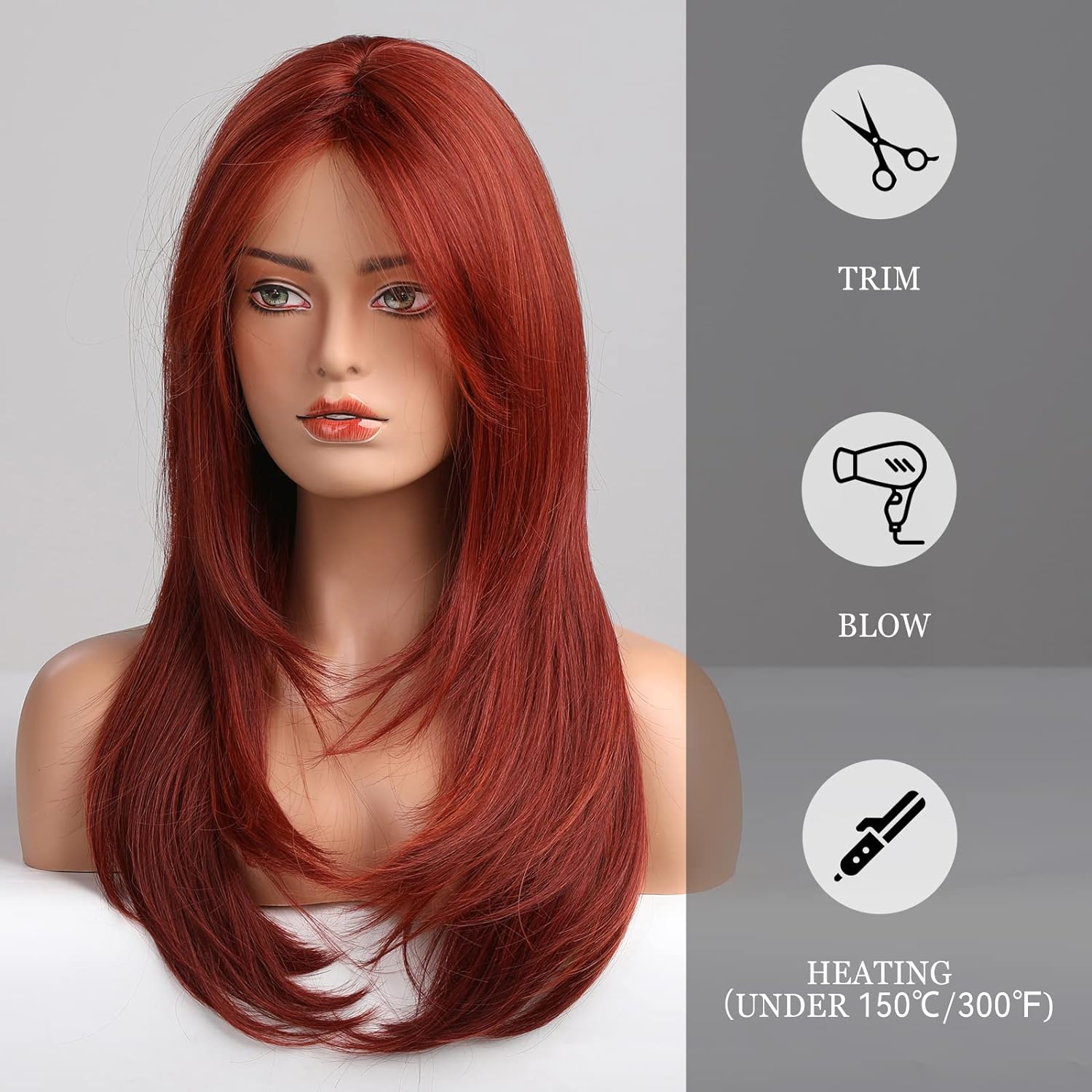 HAIRCUBE Red Wigs for Women,Long Layered Wigs with Bangs Heat Resistant Synthetic Fibre Wigs(pelucas de cabello natural) - Image 3
