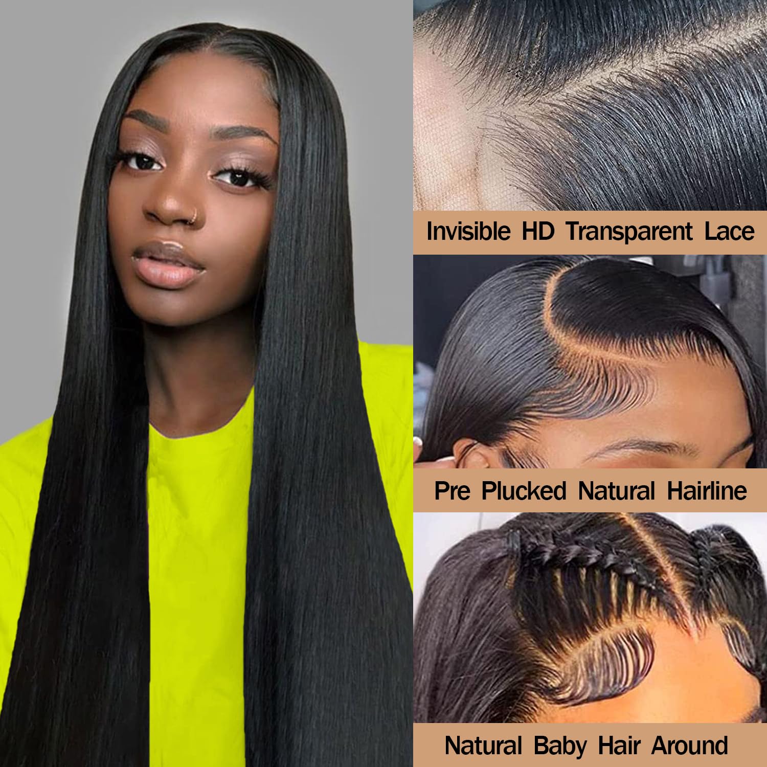 AUTYBEI 22 Inch Straight Lace Front Wigs Human Hair Pre Plucked 13x4 HD Lace Frontal Wigs Human Hair Wig For Black Women Brazilian Virgin Glueless Wigs Human Hair With Baby Hair - Image 2