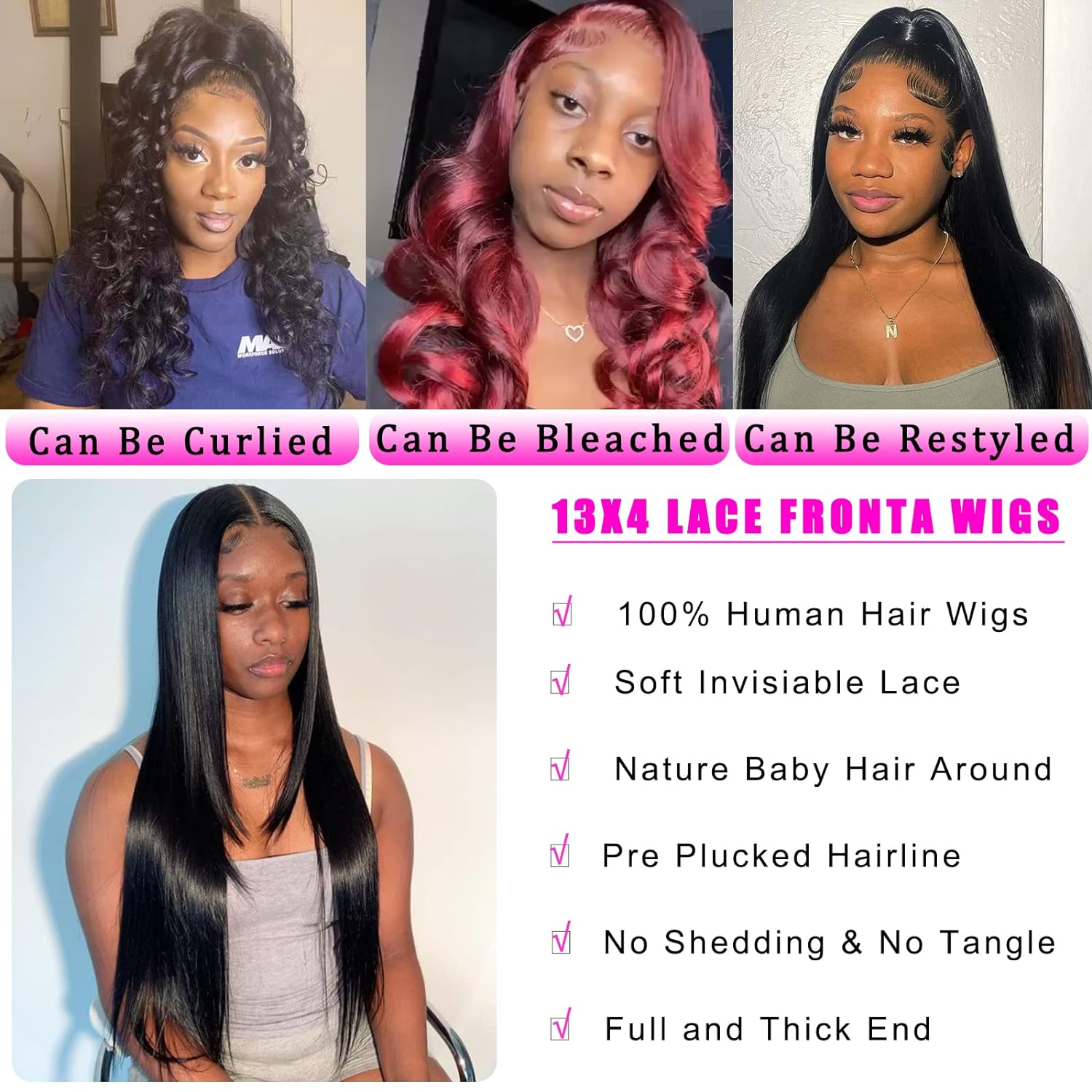 Straight Lace Front Wigs Human Hair 13x4 HD Transparent Lace Front Human Hair Wigs for Black Women Glueless Brazilian Virgin Hair Lace Frontal Wig 180% Density Pre Plucked with Baby Hair Hairline - Image 3