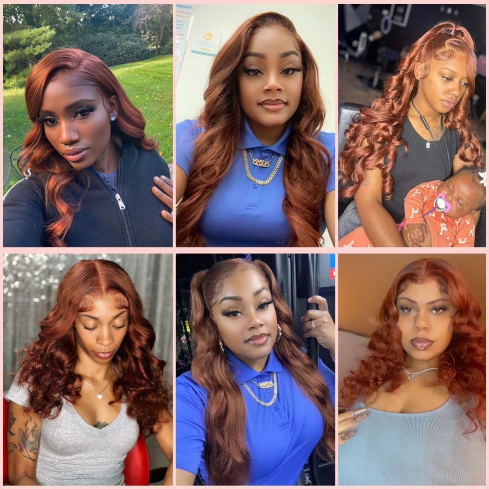 200% Density 13x6 Lace Front Wigs Human Hair Pre Plucked 13x6 Reddish Brown HD Transparent Body Wave Lace Front Wigs For Women Ginger #33 Colored Brazilian Virgin Hair Glueless Wigs Human Hair 22Inch - Image 6