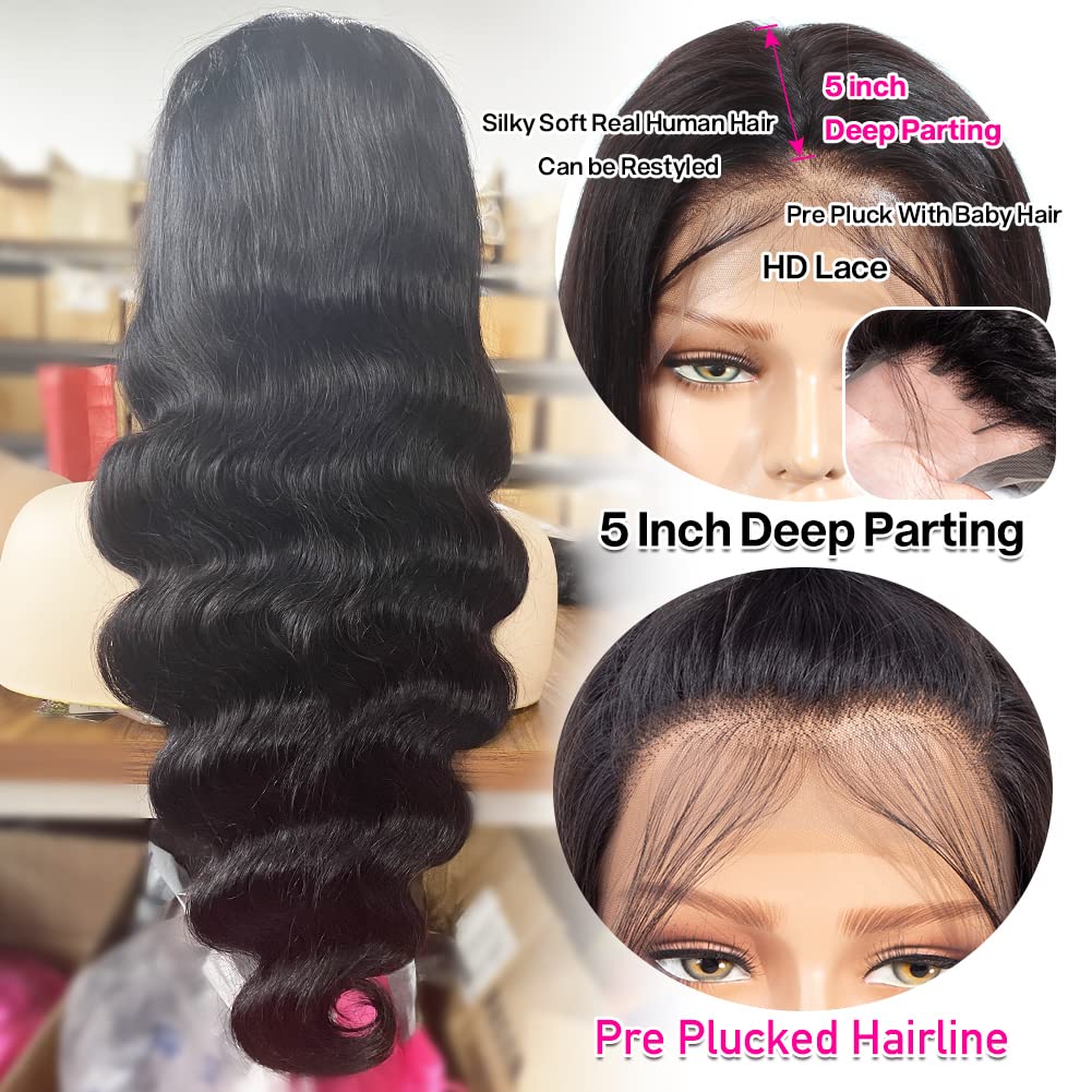 28 inch 13x5 HD Full Lace Front Wigs Human Hair Pre Plucked With Baby Hair 180 Density Body Wave Wigs For Women Natural Frontal Wig - Image 4