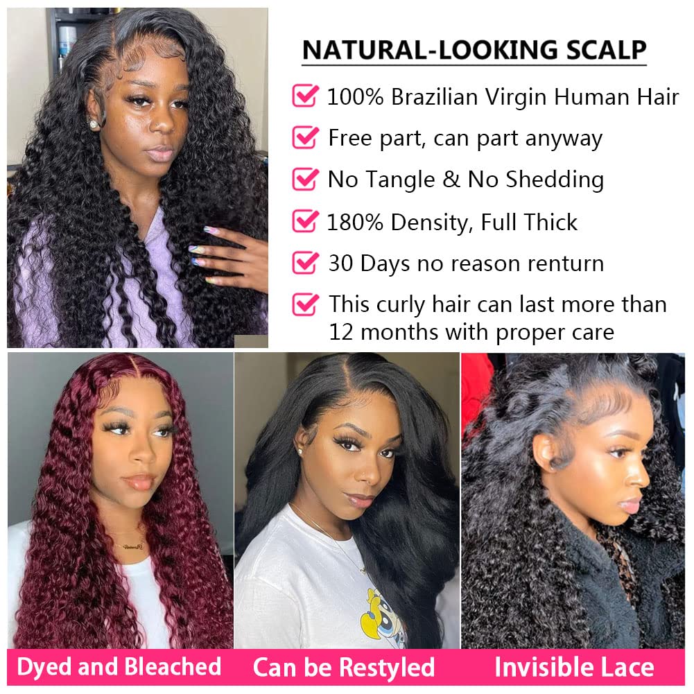 bangjazz 13x4 Deep Wave Lace Front Wigs Human Hair 180% Density Deep Wave Frontal Wigs Human Hair HD Lace 26 Inch Curly Wigs for Black Women Pre Plucked with Baby Hair Curly Lace Front Wig Human Hair - Image 4