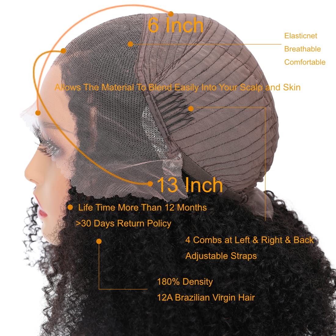 Ladoux 13x6 Lace Front Kinky Curly Wig HD Transparent Kinky Curly Frontal Closure Human Hair Wigs for Women 20Inch 180% Density Glueless Wig Pre Plucked With Baby Hair - Image 5