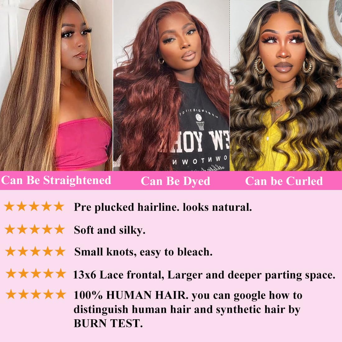 SWEETGIRL 13x6 Highlight Lace Front Wigs Human Hair Body Wave Hd Lace Frontal Wigs 4/27 Honey Blonde Ombre Colored Human Hair Wigs for Women Pre Plucked 180 Density 24 Inch - Image 5