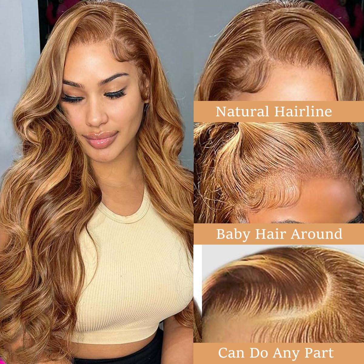 Amarlis Honey Blonde Body Wave Lace Front Wigs for Women,13x4 HD Glueless Lace Front Blonde Highlight Wig Pre Plucked Ready to Wear Synthetic Wigs for Daily Use(Honey Blonde Highlight) - Image 7