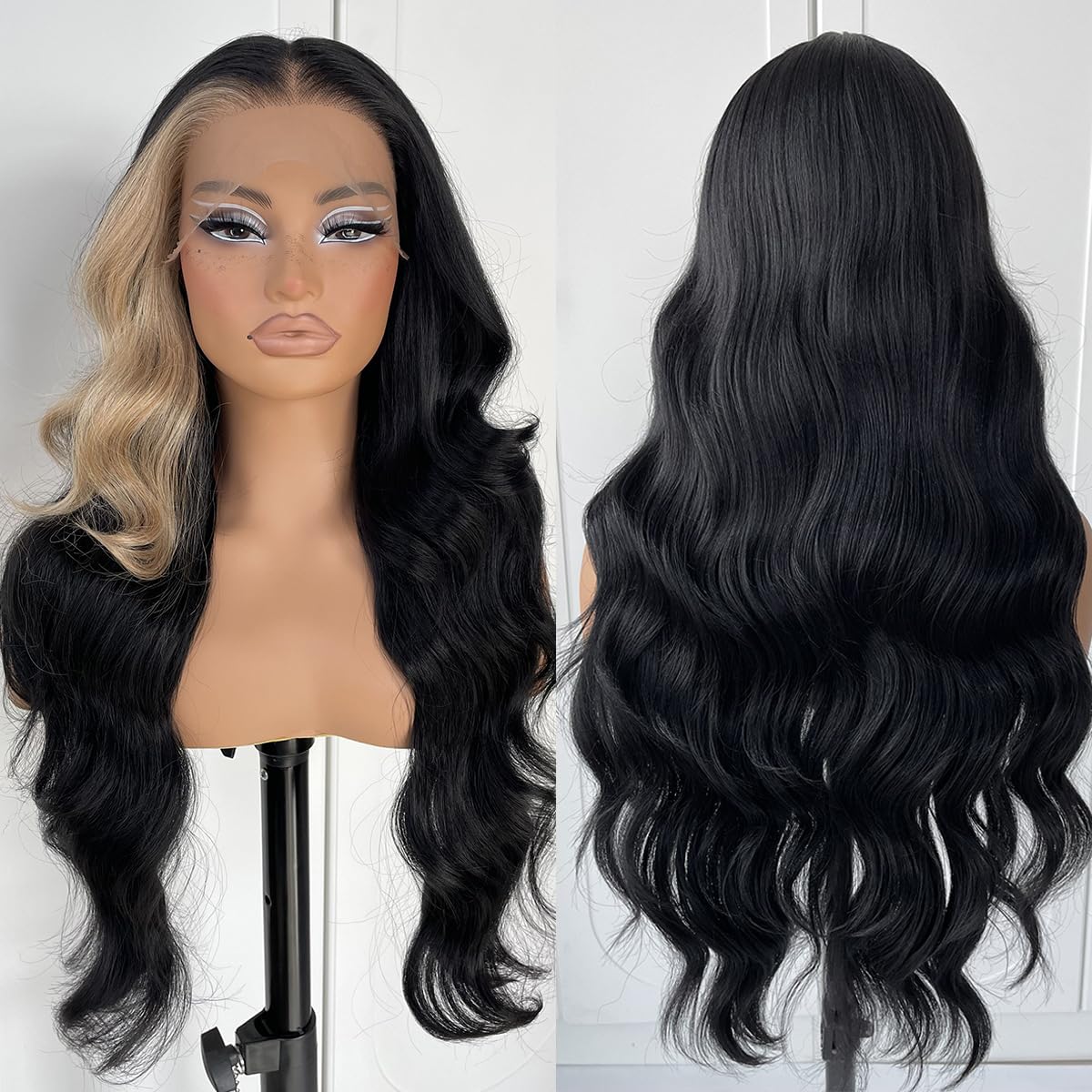 13x6 Skunk Stripe Wig Glueless Lace Front Wigs Pre Plucked Synthetic Body Wave blonde wig Wear and Go lace front wig for black women - Image 3