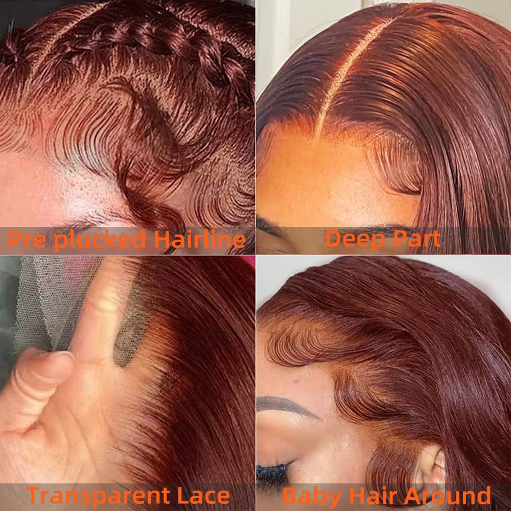Reddish Brown Lace Front Wigs Human Hair Pre Plucked 13x4 Auburn Colored Human Hair Lace Front Wigs Body Wave Glueless Wigs Human Hair HD Lace Frontal Human Hair Wig 22 Inch - Image 8