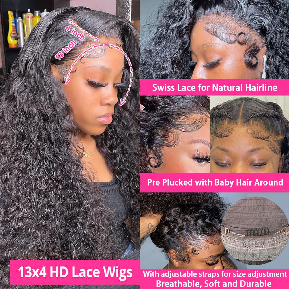 bangjazz 13x4 Deep Wave Lace Front Wigs Human Hair 180% Density Deep Wave Frontal Wigs Human Hair HD Lace 26 Inch Curly Wigs for Black Women Pre Plucked with Baby Hair Curly Lace Front Wig Human Hair - Image 3