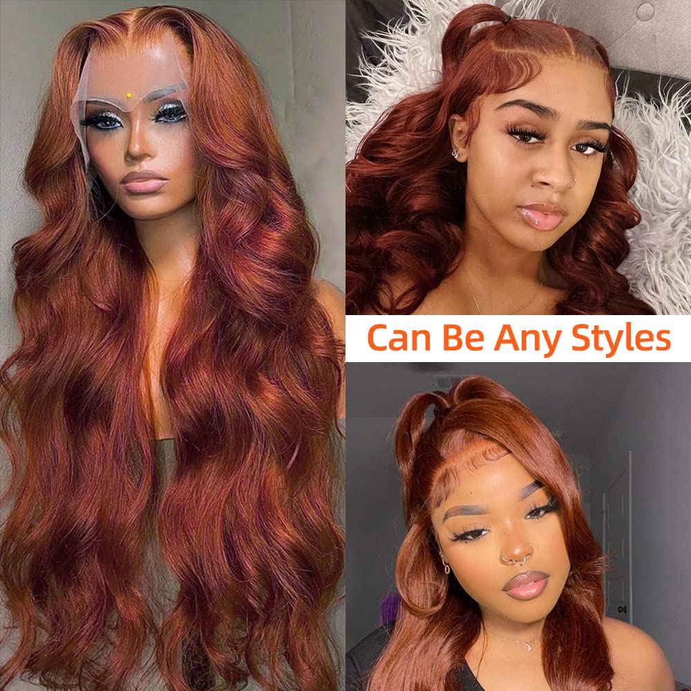 Reddish Brown Lace Front Wigs Human Hair Pre Plucked 13x4 Auburn Colored Human Hair Lace Front Wigs Body Wave Glueless Wigs Human Hair HD Lace Frontal Human Hair Wig 22 Inch - Image 2