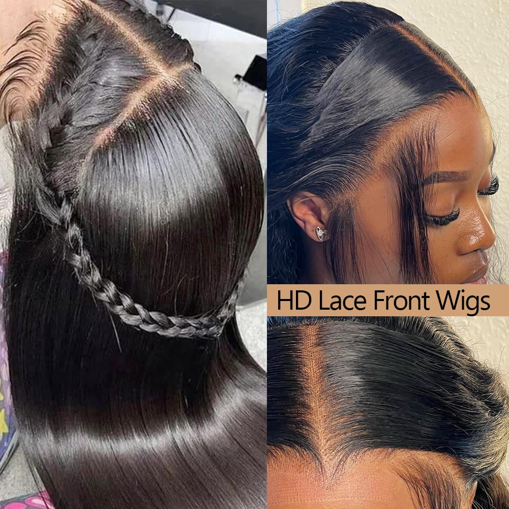 AUTYBEI 22 Inch Straight Lace Front Wigs Human Hair Pre Plucked 13x4 HD Lace Frontal Wigs Human Hair Wig For Black Women Brazilian Virgin Glueless Wigs Human Hair With Baby Hair - Image 5