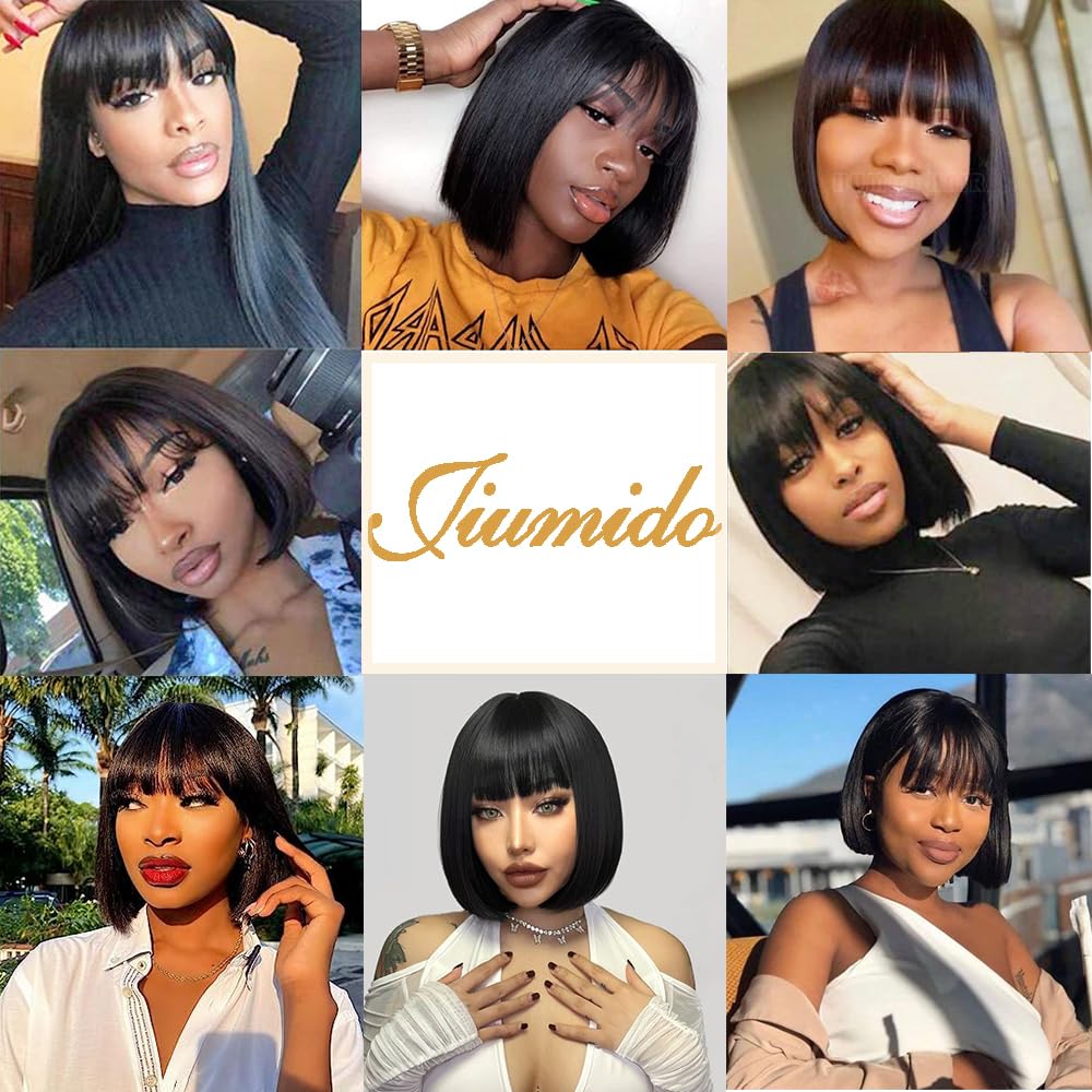Bob Wig With Bangs Human Hair 180% Density Glueless Short Bob Wigs For Women Upgraded Machine Made Middle Part 3x1 Lace Wig (10inch, Bob With Bangs) - Image 6