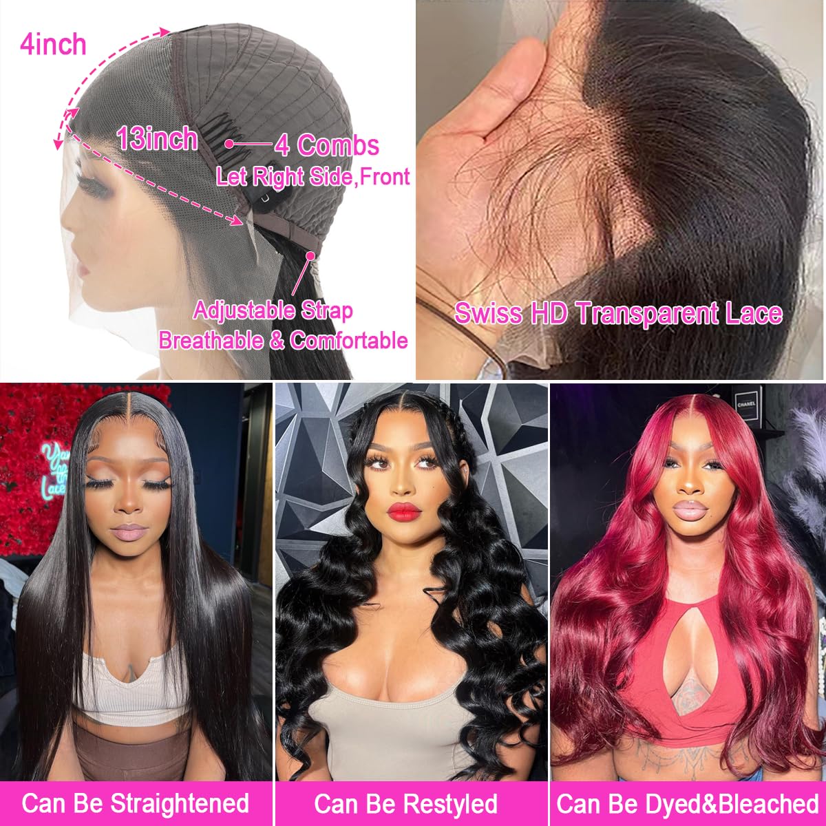 Xajwat 26 Inch Body Wave Lace Front Wigs Human Hair 180 Density 13x4 HD Transparent Lace Frontal Wigs Human Hair Pre Plucked with Baby Hair Glueless Wigs Human Hair for Black Women - Image 4