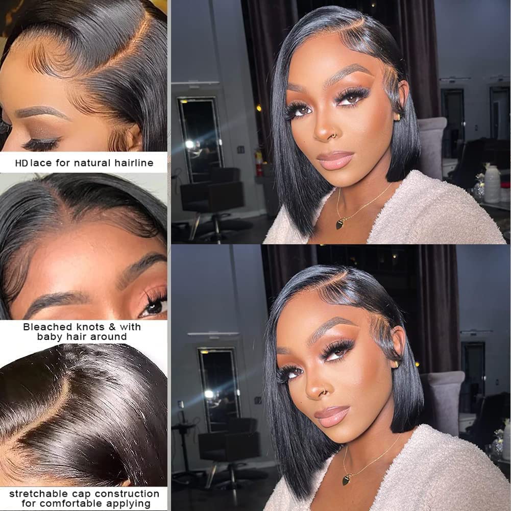 UCUVIC Bob Wig Human Hair 13x4 HD Lace Front BOB Wigs for Black Women Human Hair Glueless Wigs Human Hair Pre Plucked Pre Cut 180% Density 10 Inch - Image 2
