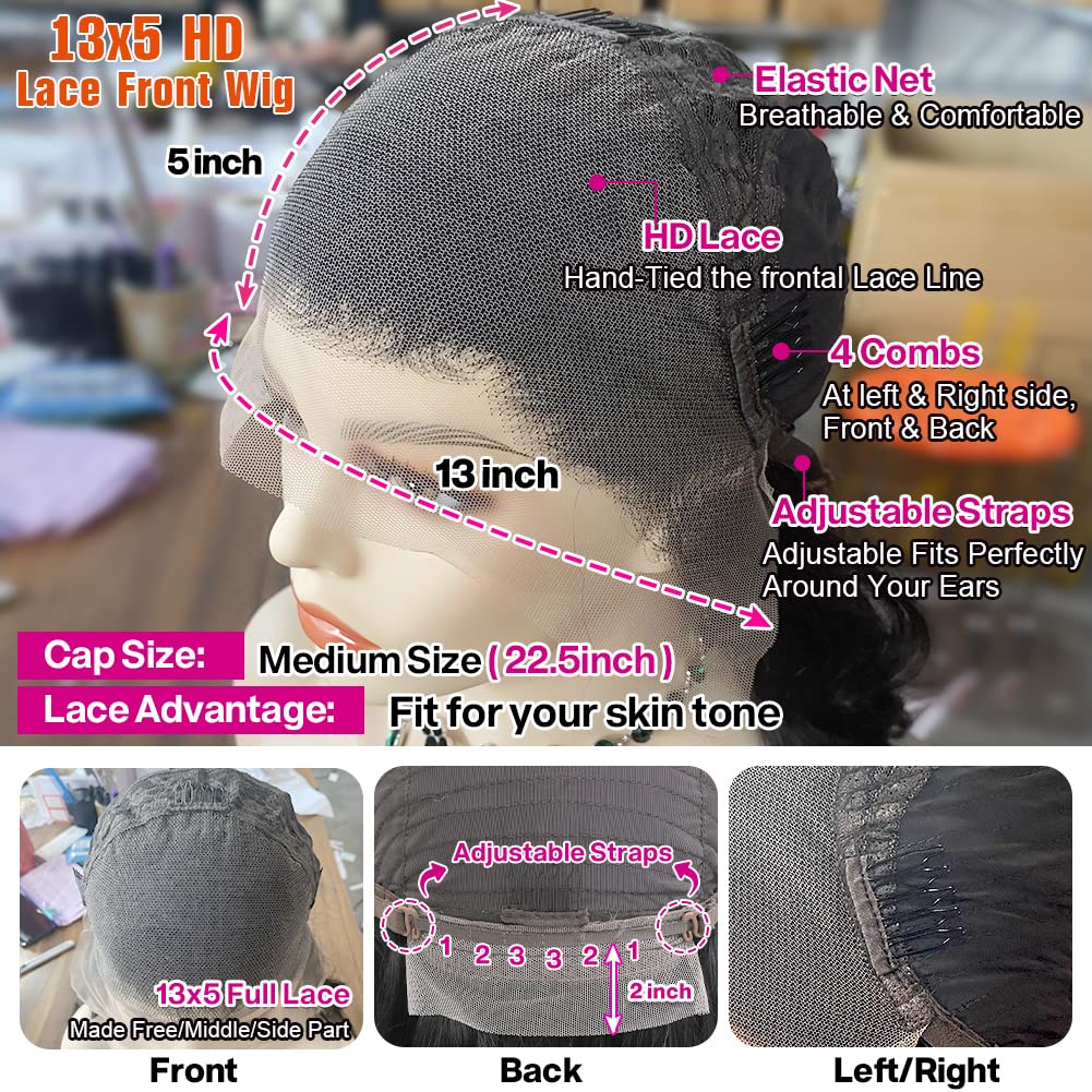 28 inch 13x5 HD Full Lace Front Wigs Human Hair Pre Plucked With Baby Hair 180 Density Body Wave Wigs For Women Natural Frontal Wig - Image 5