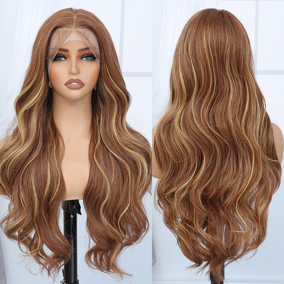 Amarlis Honey Blonde Body Wave Lace Front Wigs for Women,13x4 HD Glueless Lace Front Blonde Highlight Wig Pre Plucked Ready to Wear Synthetic Wigs for Daily Use(Honey Blonde Highlight) - Image 4