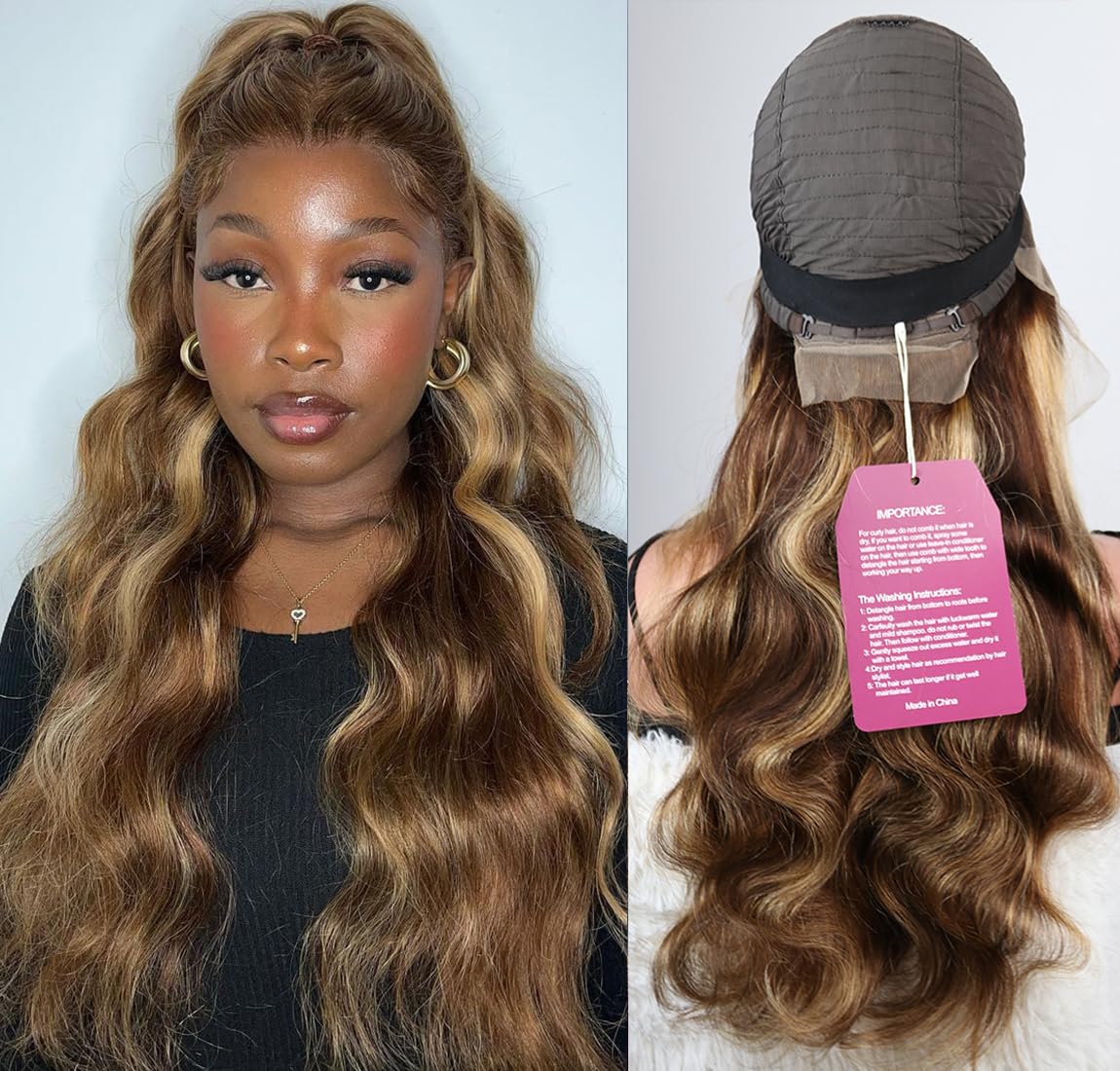 SWEETGIRL 13x6 Highlight Lace Front Wigs Human Hair Body Wave Hd Lace Frontal Wigs 4/27 Honey Blonde Ombre Colored Human Hair Wigs for Women Pre Plucked 180 Density 24 Inch - Image 3