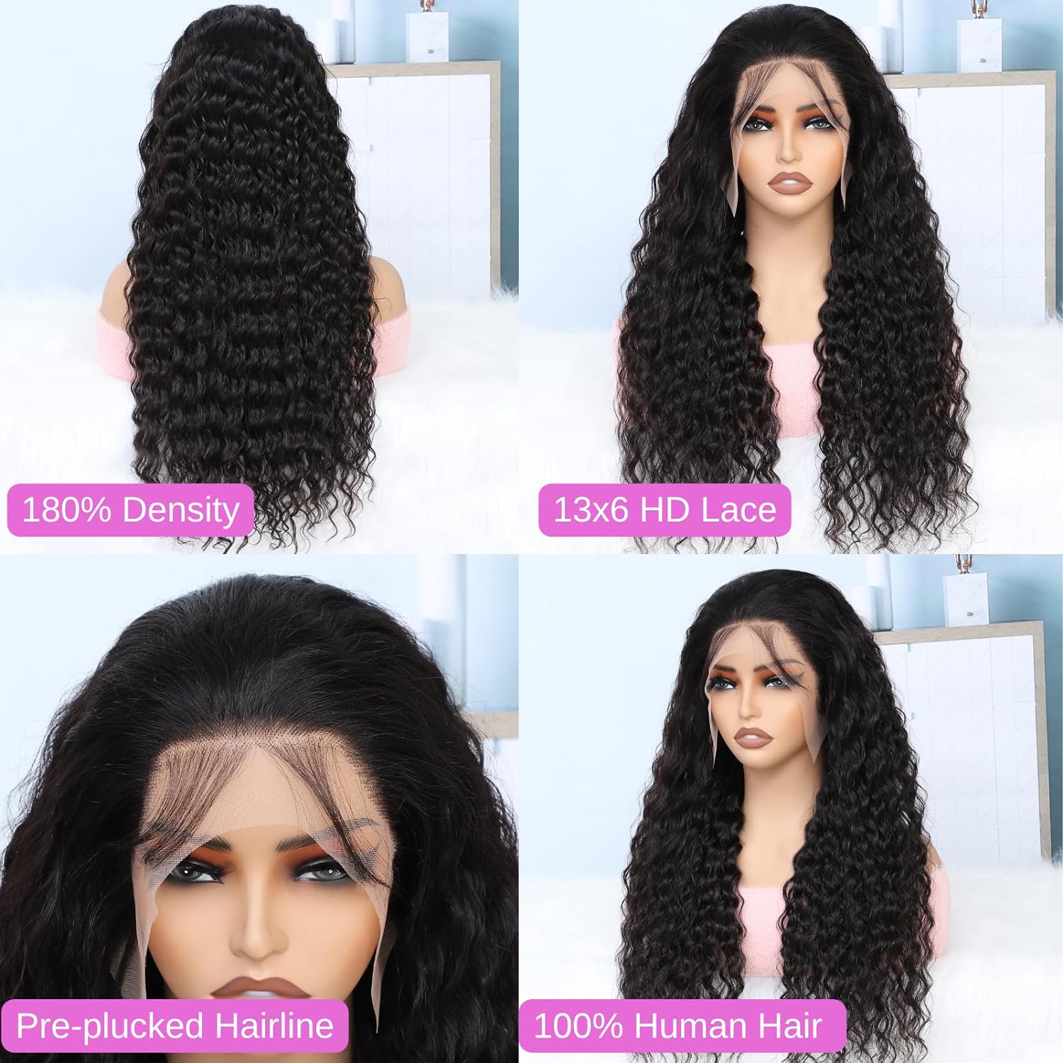 28 Inch 13x6 Full Lace Front Wigs Human Hair Pre Plucked Deep Wave 180 Density HD Lace Frontal Wig With Baby Hair Transparent Glueless Deep Curly Human Hair Wigs for Women - Image 3