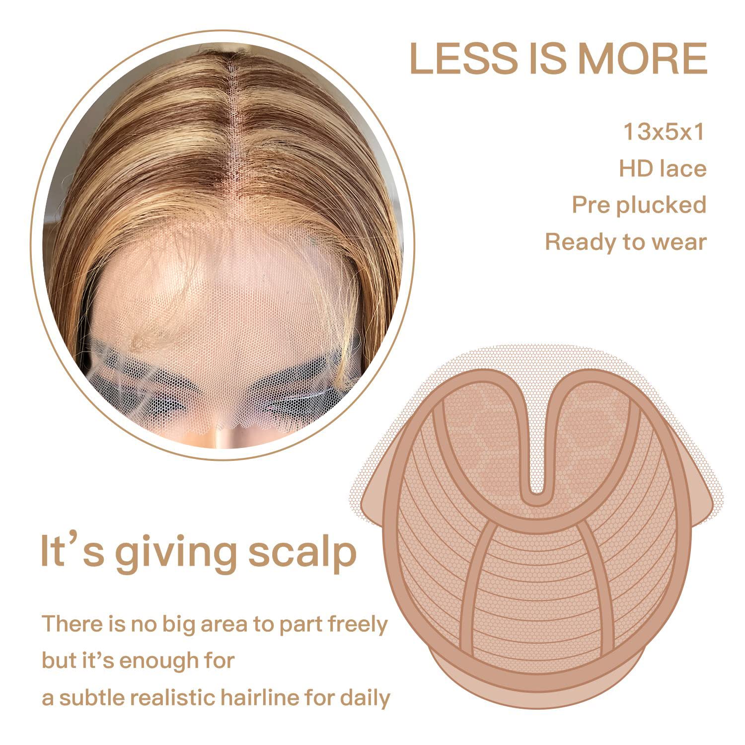 Honey Blonde Lace Front Wig - Pre Plucked, Ready to Wear, HD Glueless 13X5X1 - Highlight Synthetic Straight Wig for Women, SunKissed 4/27 Ombre Honey Blonde - Image 4