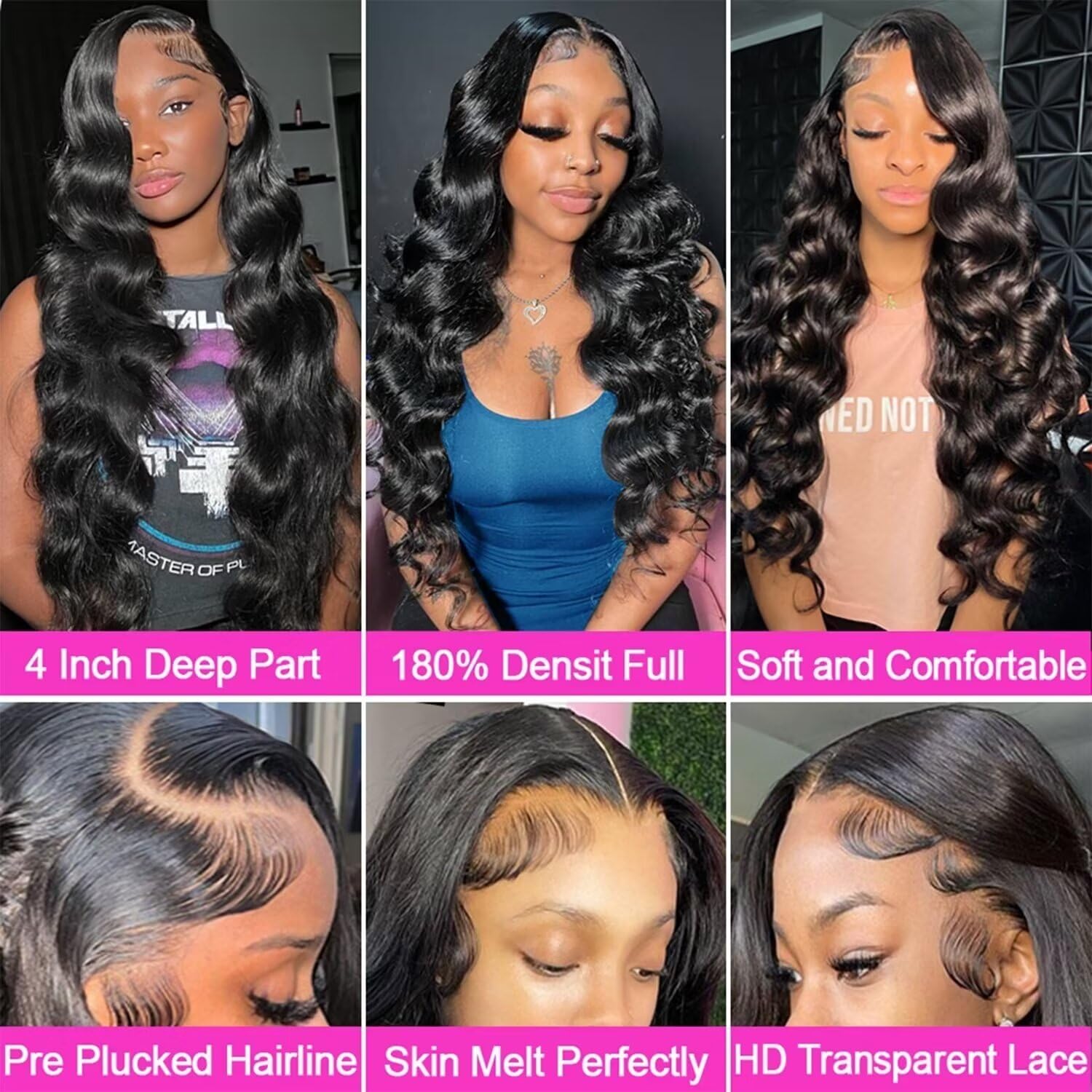 Xajwat 26 Inch Body Wave Lace Front Wigs Human Hair 180 Density 13x4 HD Transparent Lace Frontal Wigs Human Hair Pre Plucked with Baby Hair Glueless Wigs Human Hair for Black Women - Image 5