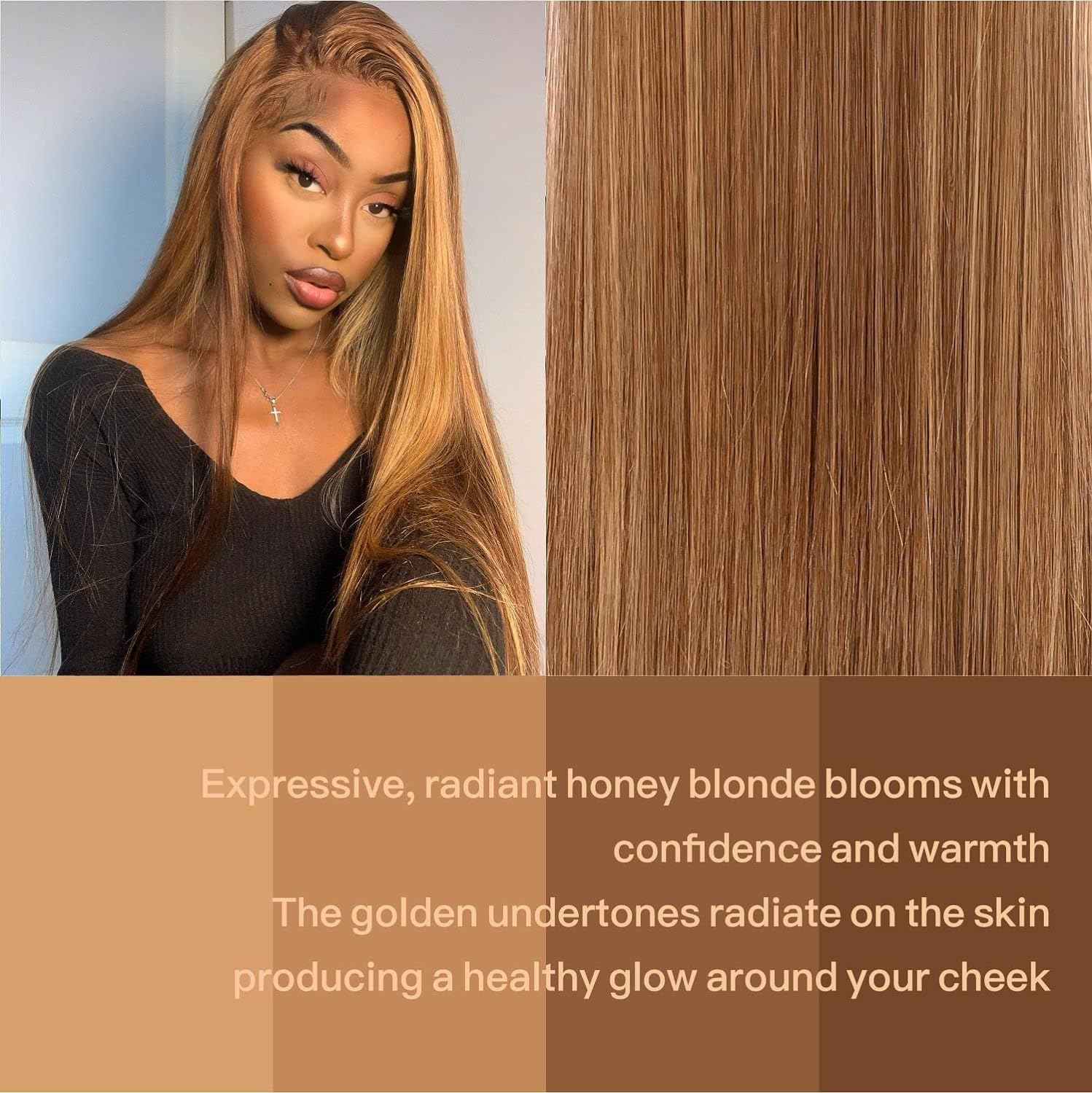 Honey Blonde Lace Front Wig - Pre Plucked, Ready to Wear, HD Glueless 13X5X1 - Highlight Synthetic Straight Wig for Women, SunKissed 4/27 Ombre Honey Blonde - Image 5