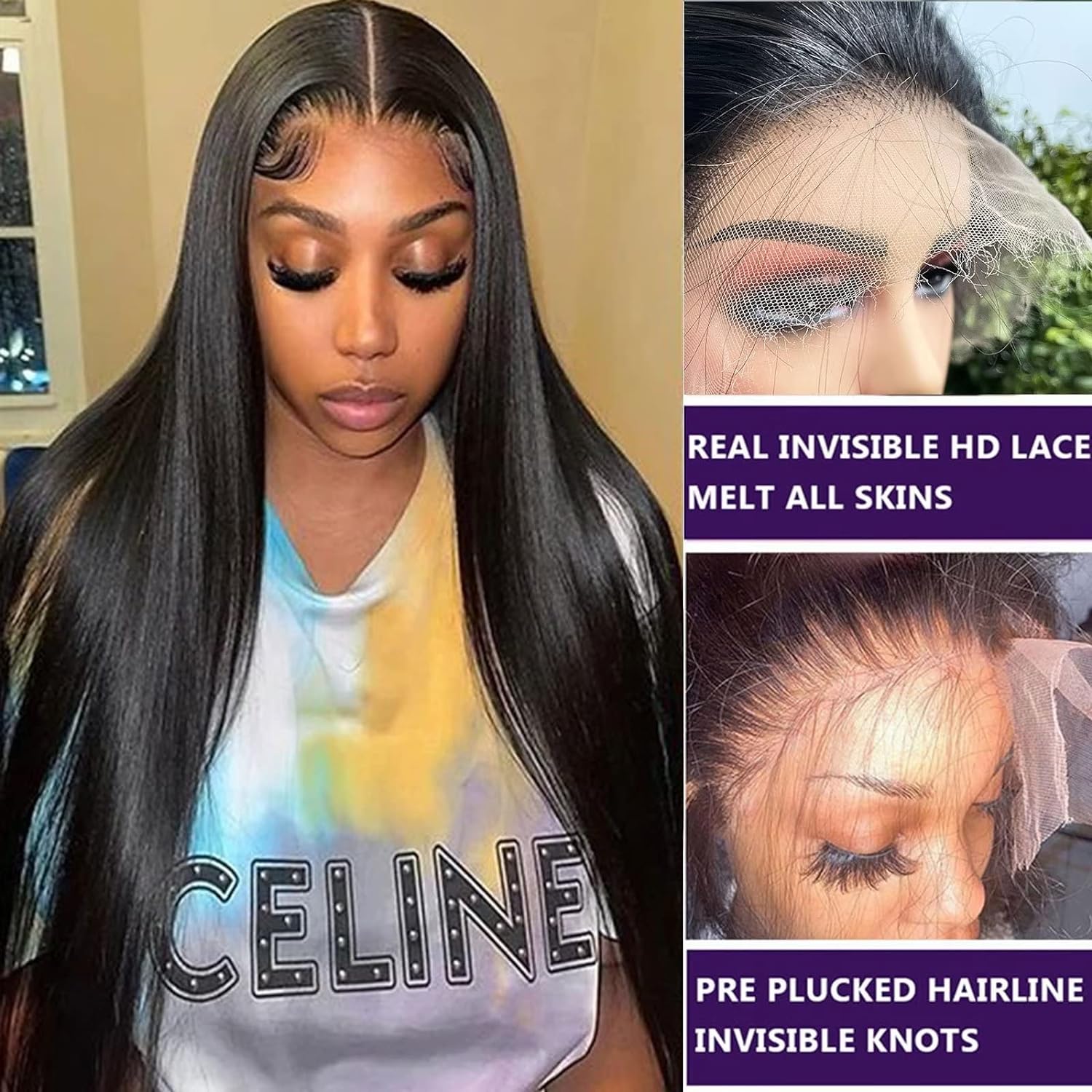 Lemoda 30Inch 13x6 SKINLIKE Real HD Lace Wigs 180% Density 12A Brazilian Straight Virgin Human Hair Lace Frontal Wigs Invisible 0.1mm Ultra-thin Frayed Ends Lace Front Wig Pre Plucked Tiny Knots - Image 8