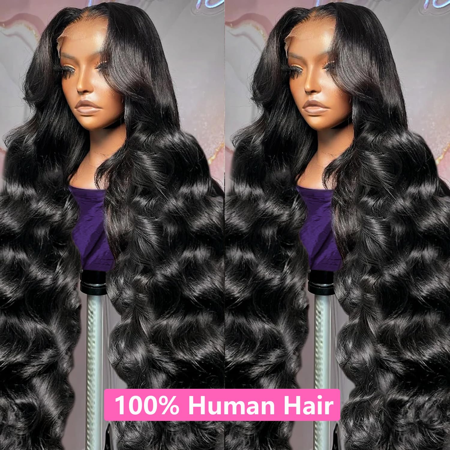 NAJOAI Body Wave Lace Front Wigs Human Hair Pre Plucked 180 Density 26 Inch 13x4 HD Transparent Frontal Wigs Glueless Wigs Human Hair Lace Front Wig for Black Women with Baby Hair Natural Black - Image 8