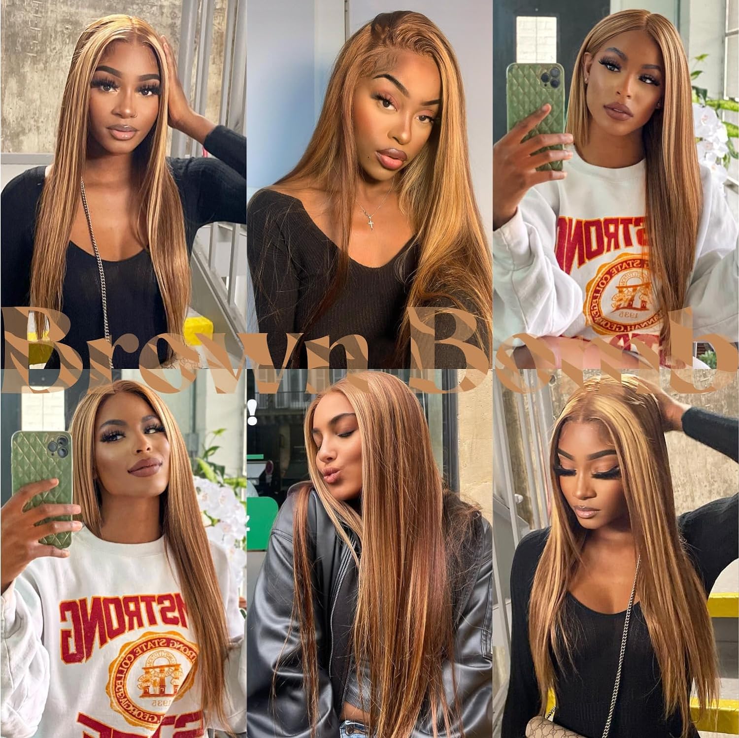 Honey Blonde Lace Front Wig - Pre Plucked, Ready to Wear, HD Glueless 13X5X1 - Highlight Synthetic Straight Wig for Women, SunKissed 4/27 Ombre Honey Blonde - Image 6