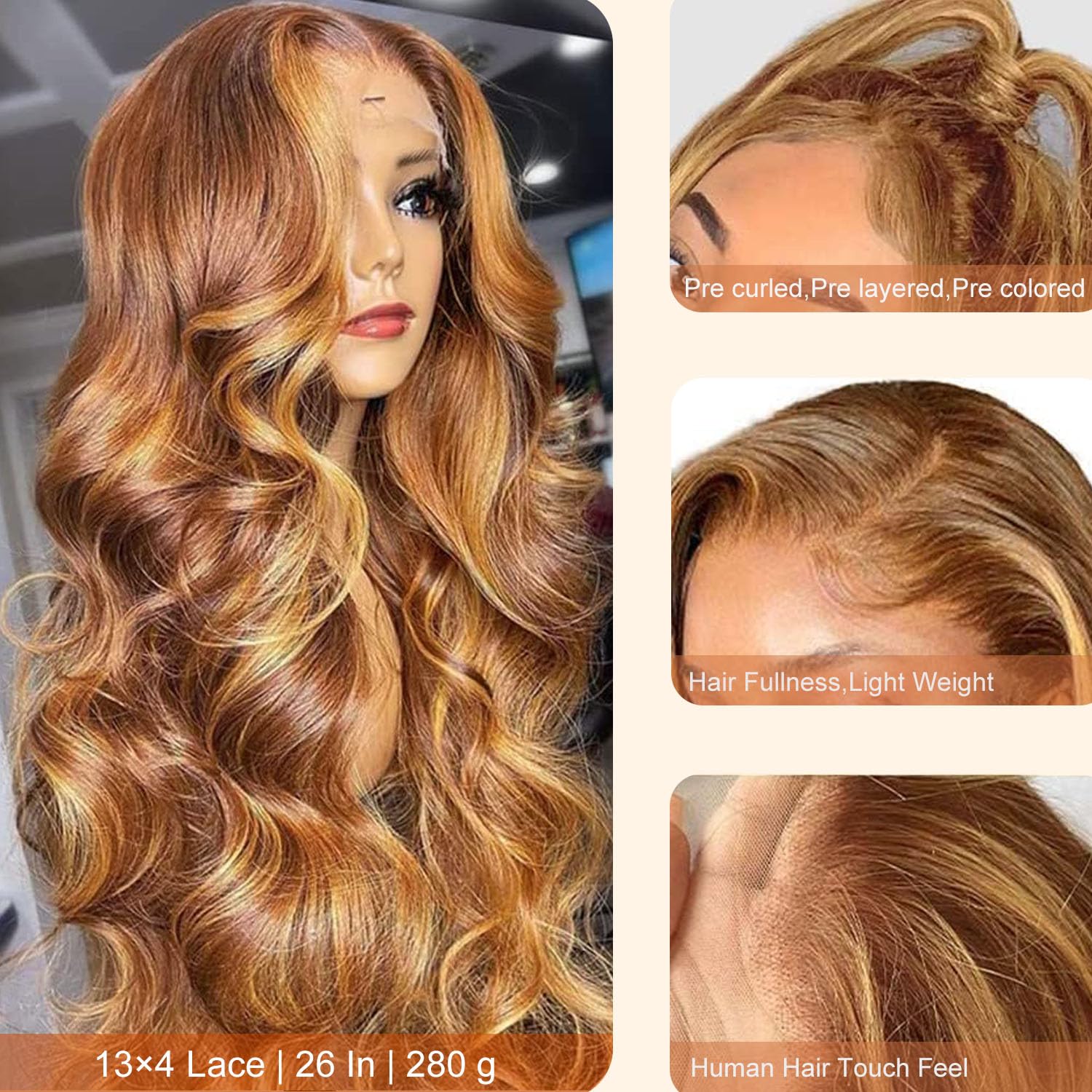 Amarlis Honey Blonde Body Wave Lace Front Wigs for Women,13x4 HD Glueless Lace Front Blonde Highlight Wig Pre Plucked Ready to Wear Synthetic Wigs for Daily Use(Honey Blonde Highlight) - Image 2