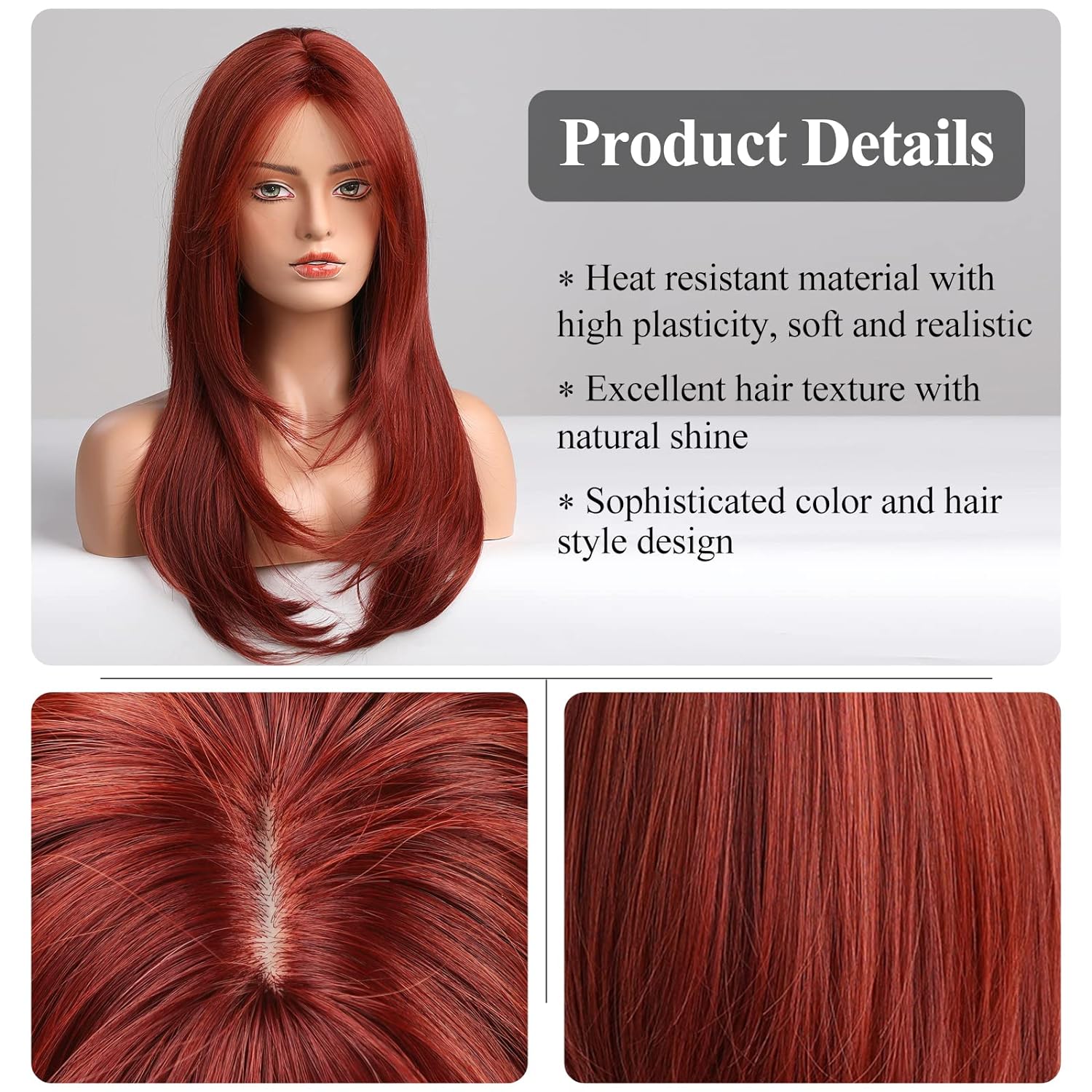 HAIRCUBE Red Wigs for Women,Long Layered Wigs with Bangs Heat Resistant Synthetic Fibre Wigs(pelucas de cabello natural) - Image 2