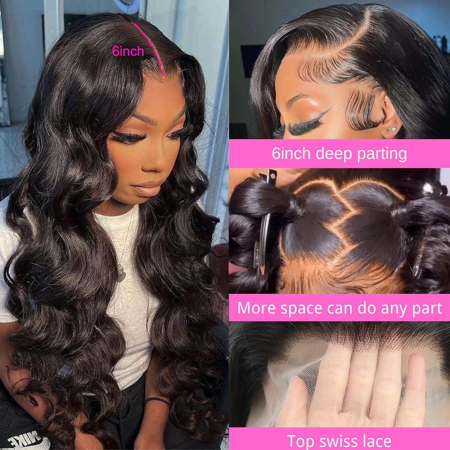 30 inch Lace Front Wig Human Hair Body Wave 13x6 Lace Frontal Human Hair Wigs for Women 180 Density HD Lace Glueless Wigs Pre Plucked with Baby Hair (30 Inch, 13x6 lace front wig) - Image 3